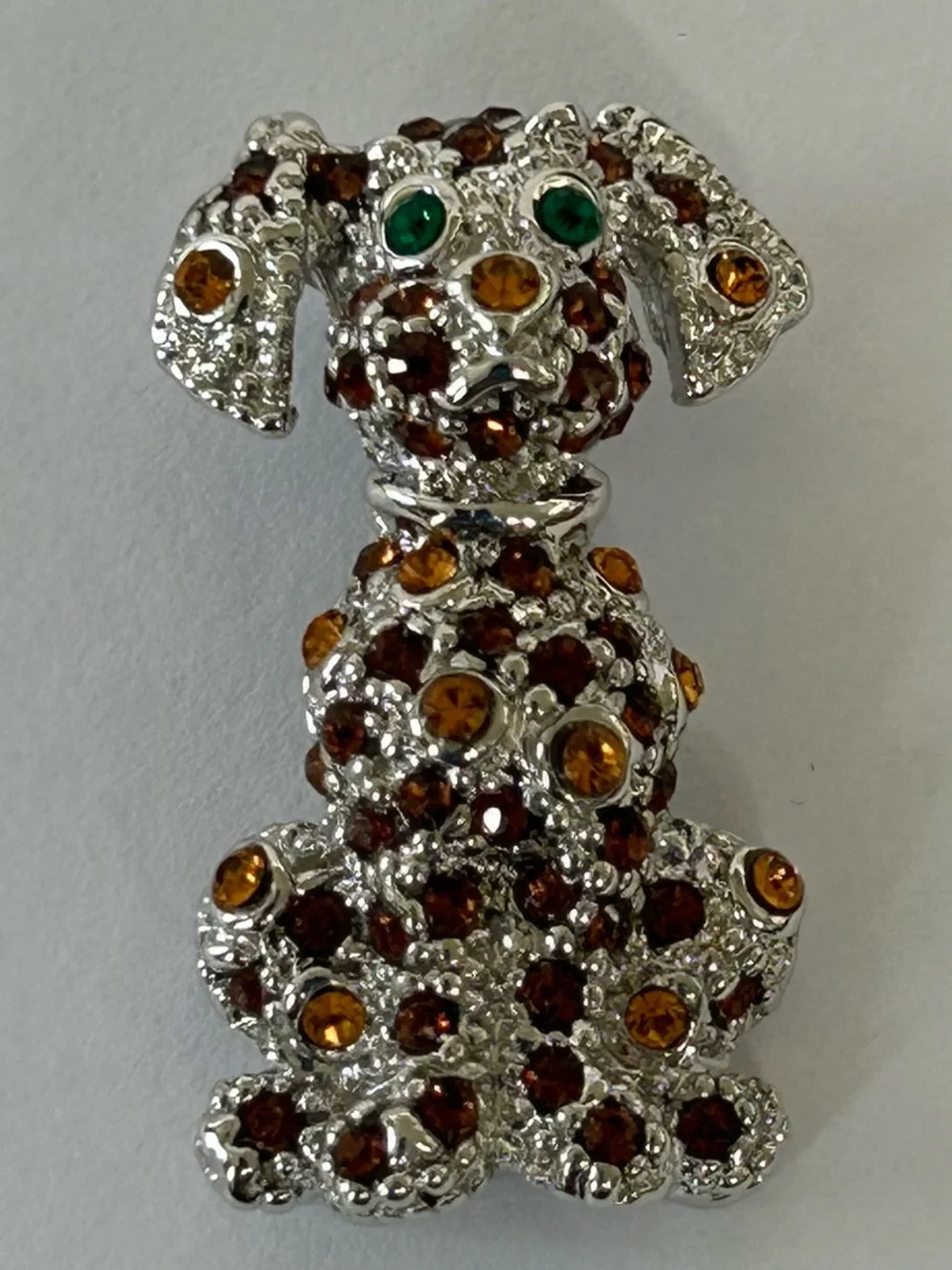 Sterling Silver Women's Dog Pin with Amber Brown Crystal Accents